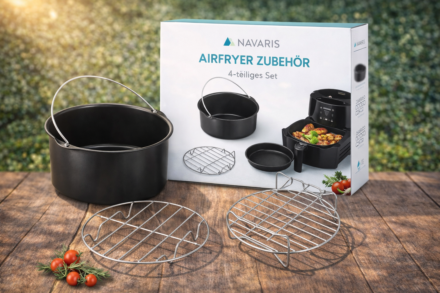 Navaris Airfryer Zubehör Set 4 tlg – Backformen für Pizza Kuchen Desserts